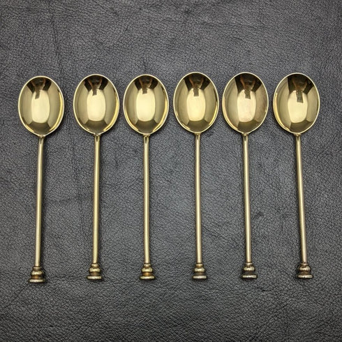 1963 British vintage sterling silver teaspoon set of 6 in enamel gold plated case
